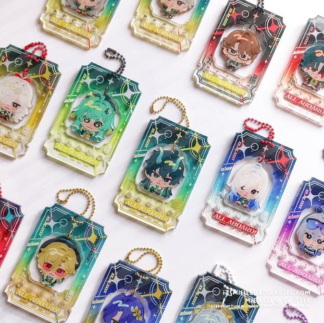 https://itsmieille.bigcartel.com/ let's take a journey to the stars!! approx. 3.5" long acrylic charm 2pc linking charm design with a ball chain clasp same artwork on front+back (alt ver artwork for ticket frame) *please note due to monitor and printing differences, physical colours may not be 100% identical to what is seen on your screen. *[first run] these are the first batch ever run for these designs, and may have minor imperfections for certain designs (colour, design specifcs, etc) that have been adjusted accordingly for future batches.  ---- all my products are fanmerch, designed and drawn by me, and have no affiliation with any official brand. Acrylic Charm Ideas, Star Rail Honkai, Pick 3, Summer Illustration, Artist Alley, Long Acrylic, Anime Figurines, Chibi Characters, Colour Design