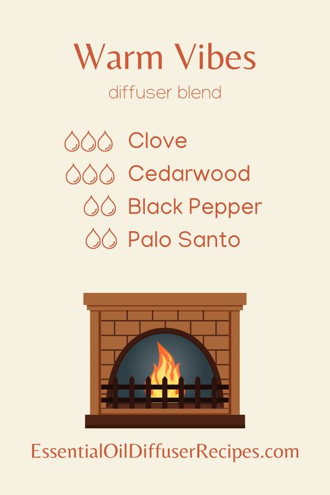 The Warm Vibes essential oil diffuser blend contains clove, cedarwood, black pepper, and palo santo essential oils. Palo Santo Essential Oil Blends, Clove Essential Oil Blends, Sage Diffuser Blends, Winter Diffuser Blends, Candles Business, Magick Oil, Body Scrub Ideas, Palo Santo Essential Oil, Candle Recipes