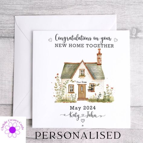 Personalised New Home Card - House Warming Card  - New Home Together House Warming Card, Diy Watercolor Cards, Card House, New Home Greetings, House Paintings, New Home Card, Home Card, Home Together, Moving In Together