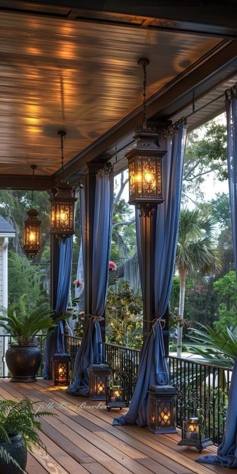 Lighting For Screened Porches, Moody Front Porch, Cottage Lighting Ideas, Sunroom Lighting, Dream Entryway, Porch Lighting Ideas, Porch Vibes, Front Porch Lighting, Romantic Home