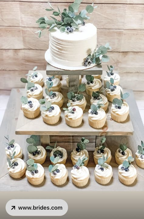 Bridal Shower Cakes With Greenery, Green Plants Party Theme, Greenery Party Theme, Sage Green And White Wedding Cupcakes, Sage Green Baby Shower Table Centerpieces, Bridal Shower Cake Greenery, Boho Wedding Cake Sage Green, Small Green Wedding Cake, Small Wedding Cake Sage Green