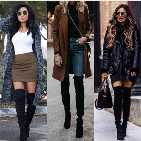 Modest Street Fashion, Thigh High Boots Outfit, Over The Knee Boot Outfit, Bota Over, Knee Boots Outfit, Black Boots Outfit, High Boots Outfit, Pastel Outfit, Qupid Shoes