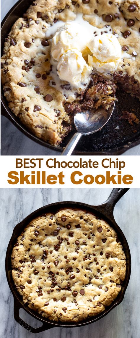 Cast Iron Skillet Cookie, Chocolate Chip Skillet Cookie, Skillet Cookie Recipe, Skillet Desserts, Skillet Chocolate Chip Cookie, Iron Skillet Recipes, Skillet Cookie, Cast Iron Skillet Recipes, Cast Iron Recipes