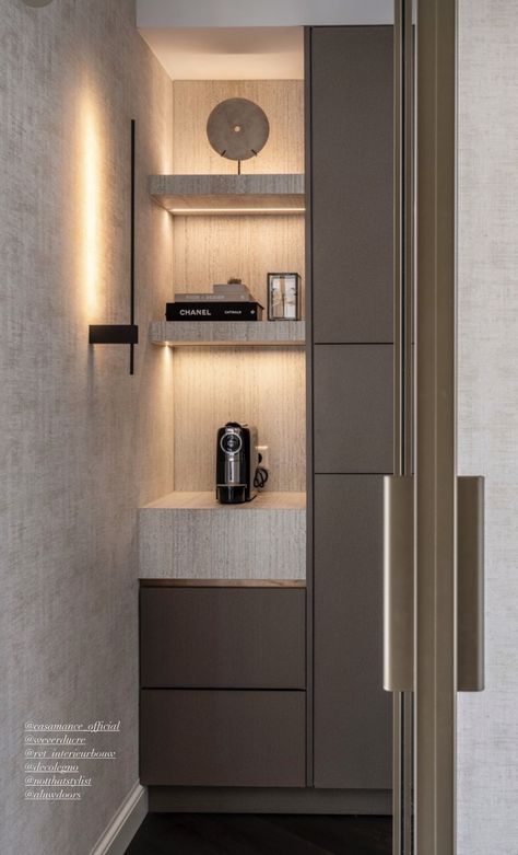 Coffee Station In Bedroom, Coffee Station Bedroom, Hotel Coffee Station, Coffee Corner Design, Bedroom Coffee Station, Bedroom Kitchenette, Home Bar Ideas, Coffee Cabinet, Coffee Stations