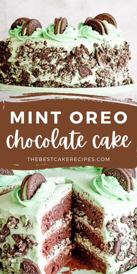 Mint Cake Recipe, Mint Oreo Cookies, Chocolate Mint Cake, Mint Desserts, Mint Chocolate Cake, Peppermint Cake, Mint Cake, Mint Oreo, Homemade Birthday Cakes