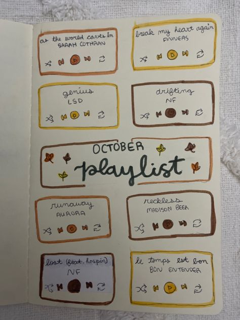 October Playlist Bullet Journal, October Playlist, October Music, Song Journal, October Song, Bujo 2023, October Bullet Journal, Bullet Journal October, Bullet Journal Templates