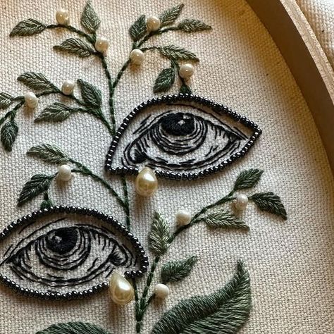 TwoMushrooms on Instagram: "Bloom -current #wip  🍄💀🍄 #sacredheart #sacredheartart #allseeingeye #evileye #loverseye #saintlucia #saintlucy #medievalart #medievalinspired #medieval #symbols #symbolism #beadedart #gothicart #gothicaesthestic #witchart #embroidery #embroideryart #embroideryartist #handembroidery #handembroideryart #twomushrooms" Dark Souls Embroidery, Witchy Embroidery Ideas, Wool Embroidery Patterns, Occult Embroidery, Whimsigoth Embroidery, Embroidery Witchy, Pagan Embroidery, Edgy Embroidery, Grunge Embroidery