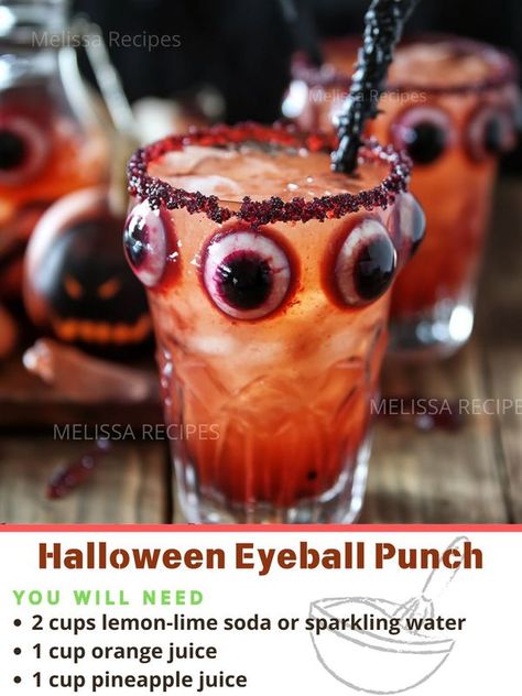 Melissa Recipes | Halloween Eyeball Punch | Facebook Eyeball Punch, Recipes Halloween, Halloween Eyeballs, Spooky Halloween, Halloween Party, Drinks, Halloween, Orange