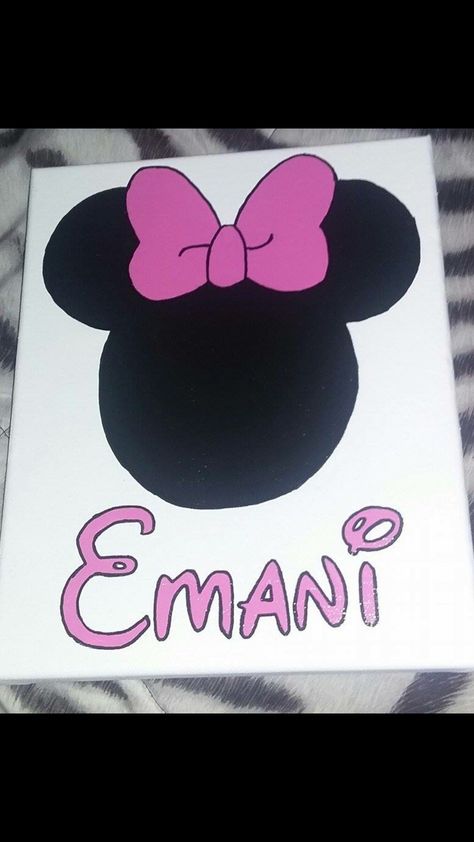 Minnie Mouse Canvas Kids Canvas Painting, Mouse Paint, Name Paintings, Disney Canvas Art, Disney Canvas, Kids Canvas, Painting Canvases, Girl 2nd Birthday, Diy Canvas Art