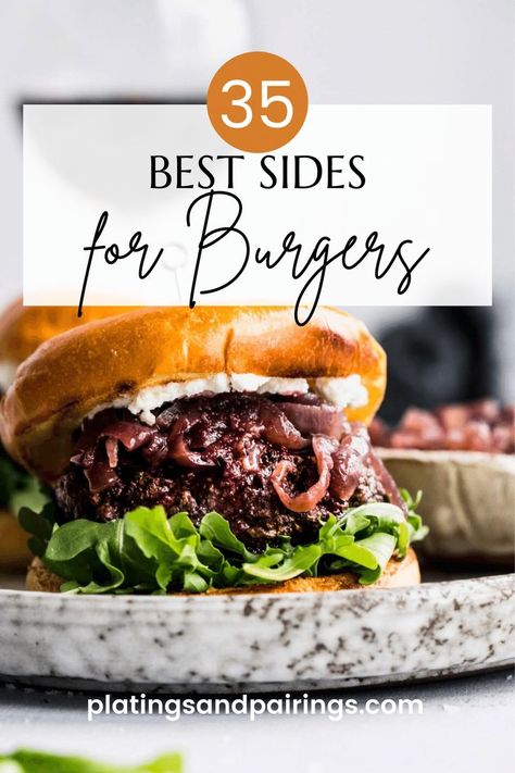 Wondering what the best sides for burgers are? These side dishes pair with all your favorite burger recipes. // hotdogs // brats // bbq What To Serve With Hamburgers, Best Sides For Burgers, Side Dishes For Burgers, Sides For Hamburgers, Sides For Burgers, Lamb Side Dishes, Hamburger Side Dishes, Burger Sides, Homemade Burger Recipe