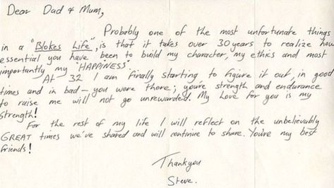 Steve Irwin's letter to his parents Gratitude Letter, Irwin Family, Crocodile Hunter, Steve Irwin, Letter To Parents, Family Matters, Jackie O, Character Building, Funny Pics