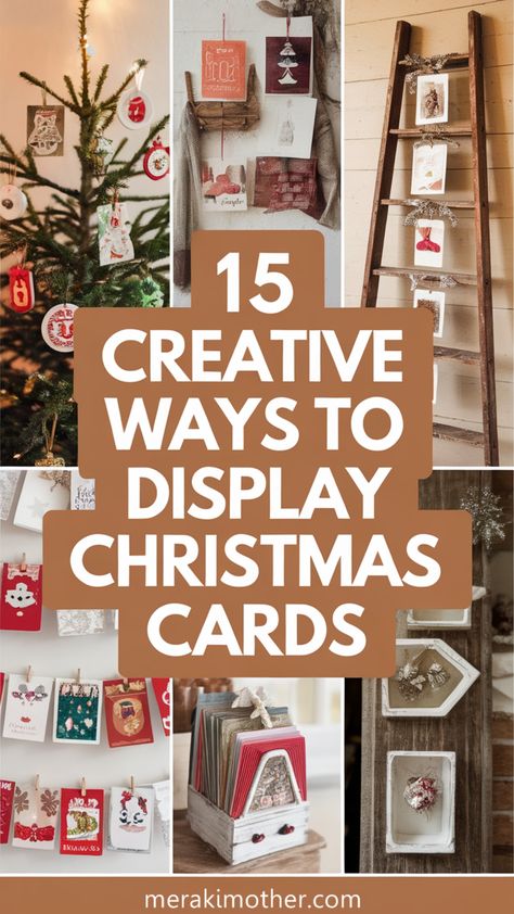 Christmas Card Collection Ideas Displaying Christmas Cards Ideas, Christmas Cards Display Ideas, How To Hang Christmas Cards, Ways To Hang Christmas Cards, Holiday Card Display Ideas, Crafts With Christmas Cards, What To Do With Christmas Cards, Old Christmas Card Crafts, Christmas Card Display Ideas Diy