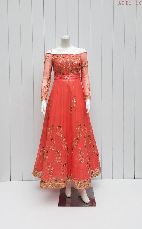 Off Shoulder Anarkali, Red Anarkali, Classy Dresses, Long Gown Dress, Long Dress Design, Anarkali Gown, Designer Outfits, Indian Designer Outfits, Anarkali Dress