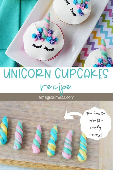 Easy Unicorn Cupcakes, Magical Desserts, Unicorn Recipes, Swirled Frosting, Face Cupcakes, Fondant Unicorn, Unicorn Horns, Unicorn Cupcakes Toppers, Unicorn Desserts