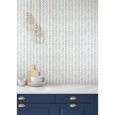 York Wallcoverings Waters Edge Navy Painted Herringbone Pre Pasted Wallpaper CV4455 | Bellacor Navy Paint, Herringbone Wallpaper, Chevron Wallpaper, Navy Wallpaper, W Wallpaper, York Wallcoverings, Chic Interior, Zig Zag Pattern, Accent Wallpaper