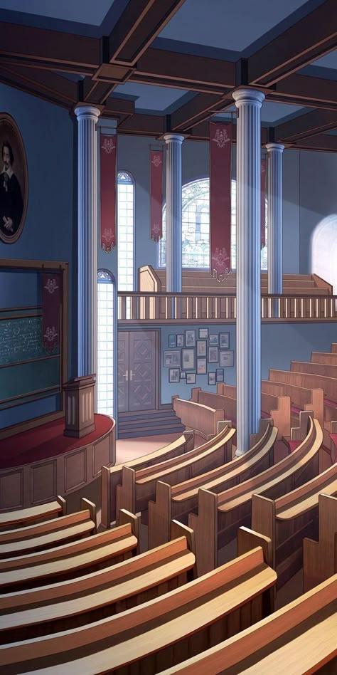 Fantasy Schools Of Magic, Magic Academy Building, Magical School Aesthetic, Fantasy Academy, Adventurer's Guild, School Hall, Magic Academy, Anime Places, Background Reference