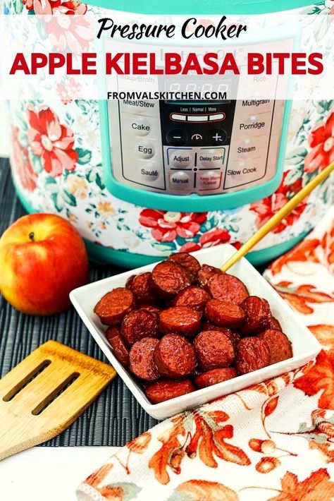 Pressure Cooker Apple Kielbasa Bites are an easy appetizer or snack that require only 5 ingredients and 20 minutes to make in your Instant Pot or other electric pressure cooker! Apple Kielbasa Bites, Apple Kielbasa, Kielbasa Appetizer, Kielbasa Bites, Charcuterie Spread, Slow Cooker Apples, Steamed Eggs, Electric Pressure Cooker, Instant Pot Dinner Recipes