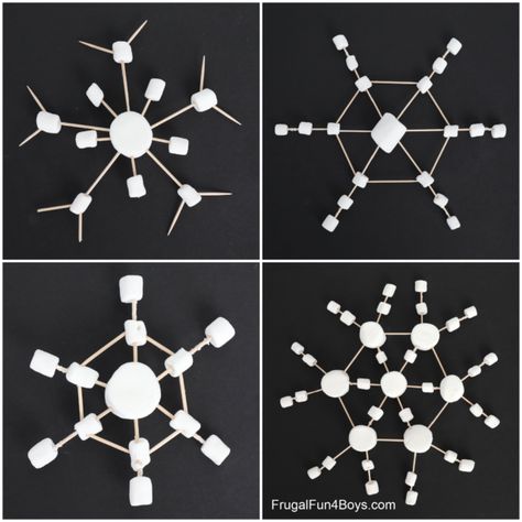 Snowflake Bentley Activities, Toothpicks And Marshmallows, Winter Stem Activities For Kids, Marshmallow Snowflakes, Marshmallow Activities, Snowflakes Science, Winter Stem Challenges, Stem Winter, Winter Stem Activities