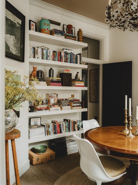 A designer's flat in Battersea packed with clever small space ideas | House & Garden London Flat Interior, Small Space Ideas, Victorian Table, Paint And Paper Library, Apartment Goals, Flat Interior, Corner Fireplace, Space Ideas, Vintage Sofa