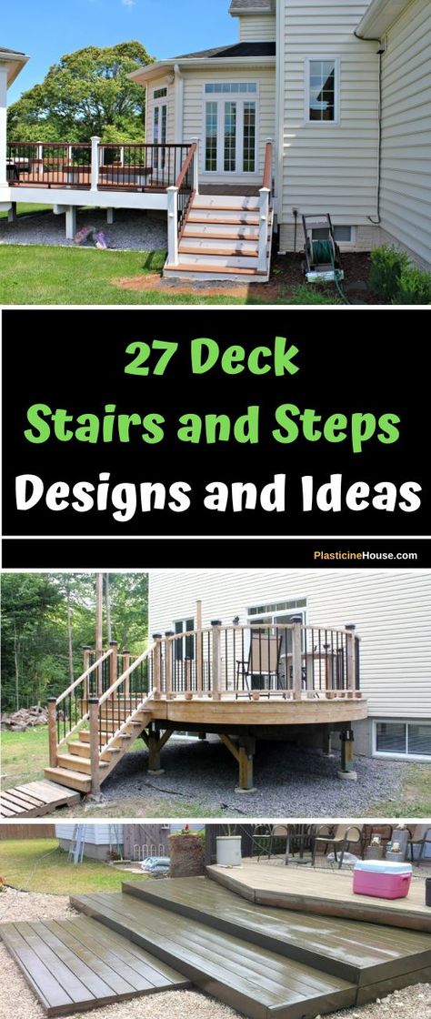 Looking to add some style and functionality to your deck? Check out these 27 stunning deck stairs and steps designs and ideas that will take your outdoor space to the next level. Lower Level Deck Ideas, Backyard With Steps, Deck Stairs Down To Patio, Deck With Stairs On Side, Floating Deck Off House, Stairs Off Screened In Porch, Deck Stairs With Landing Wood, Decking Stairs Outdoor, Outdoor Stair Landing Ideas