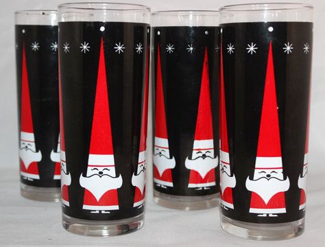 Vintage Holt-Howard Libbey Atomic Santa by FussbudgetVintage Libby Glasses, Tall Drinking Glasses, Rare Pyrex, Holiday Dining Table, Mid Century Modern Christmas, Short Glass, Holt Howard, Christmas Glasses, Highball Glasses