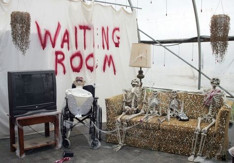 halloween hospital decorations | The haunted nursery is open 8 p.m.-midnight Oct. 21-22 and Oct. 28-31 ... Haunted Nursery, Asylum Party, Skeleton Waiting, Insane Asylum Halloween, Haunted Asylum, Interview Room, Hospital Decoration, Haunted Hospital, Asylum Halloween