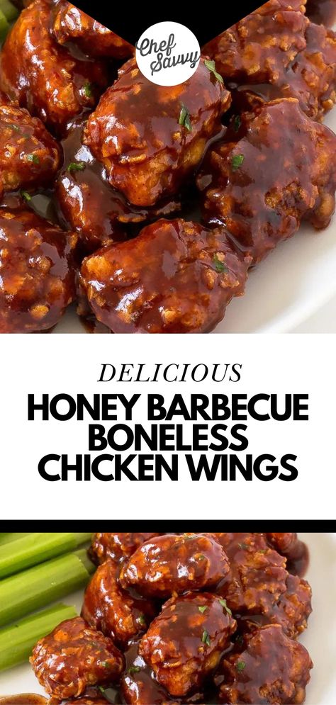 Boneless Wings Crockpot, Applebees Honey Bbq Boneless Wings, Party Wings Recipe, Boneless Wings Recipe, Boneless Chicken Wings Recipe, Honey Bbq Wings Recipe, Boneless Wing Recipes, Bbq Wings Recipe, Wings Recipe Baked