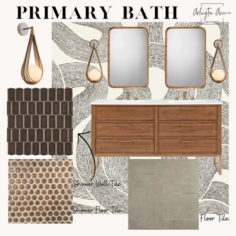 Brown Tone Bathroom, Brown Tile Bathroom Ideas Color Palettes, Brown And Black Bathroom, Ensuite Remodel, Double Vanity Sconces, Brown Bathroom Tile, Penny Tile Bathroom, Penny Tile Bathroom Floor, Brown Tile Bathroom