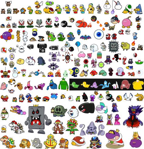 Mario villains Paper Mario Characters, Mario Villains, Mario Sprites, Pokémon Sketches, Mario Enemies, Paper Mario Color Splash, Cute Easy Animal Drawings, Mario Crafts, Super Mario Coloring Pages