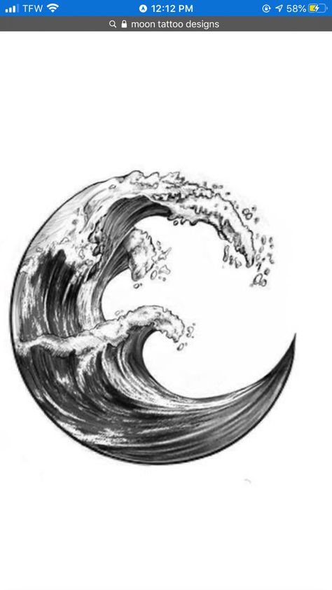 525600 Minutes Tattoo, Wave Tattoo Cover Up, Large Wave Tattoo, Water Circle Tattoo, Shaded Wave Tattoo, Enso Wave Tattoo, Water And Stars Tattoo, Sea And Space Tattoo, Black And White Ocean Tattoo