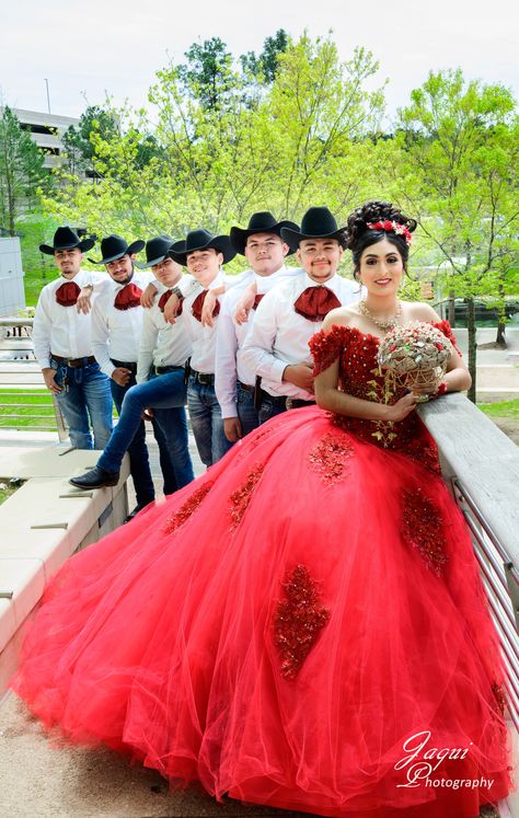 Quinceanera goals country vaqueros western outfits ideas and boots Quince Chambelanes Outfits, Mexican Theme Party Outfit, Chambelanes Outfits Quinceanera, Chambelan Outfits, Chambelanes Outfits, Red Quinceanera Ideas, Vestido Charro, Mexican Quinceanera Dresses, Charro Quinceanera Dresses