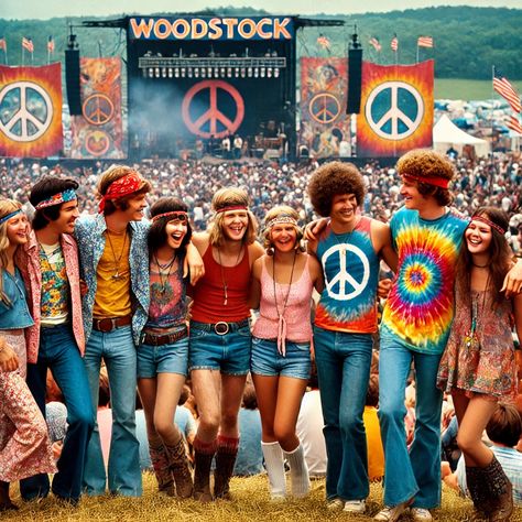 Woodstock 1969 Photos, Motown Aesthetic, 60s Woodstock, Woodstock Outfit, 70s Hippie Aesthetic, Hippie Style 70s, Woodstock Party, 60s Summer, Woodstock Hippies