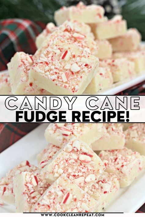 This easy candy cane fudge is perfectly festive and delicious. It's got a peppermint crunch and there's no major cooking or baking involved! Candy Cane Fudge, Fudge Candy, Peppermint Crunch, Peppermint Recipes, Homemade Fudge Recipes, Easy Candy, Chocolate Peanut Butter Fudge, Easy Holiday Desserts, Christmas Fudge