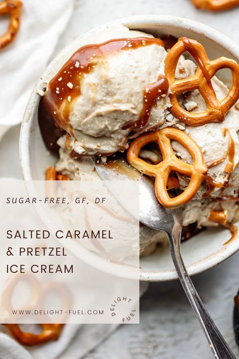 Pretzel Ice Cream, Cashew Ice Cream, Kitchen Aid Ice Cream, Salted Caramel Pretzels, Salted Pretzel, Caramel Pretzels, Vegan Caramel, Dairy Free Ice Cream, Sweet Treats Recipes