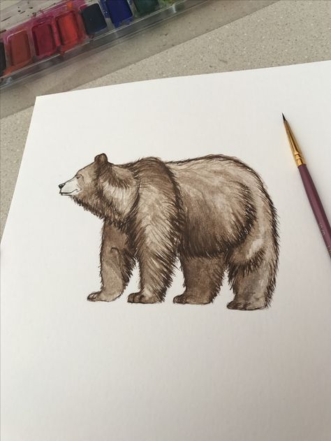 Brown Bear Painting, Bear Watercolor Painting, Bear Sketch, Bear Drawings, Bear Watercolor, Bear Paintings, Bear Drawing, Coffee Painting, Cute Canvas Paintings