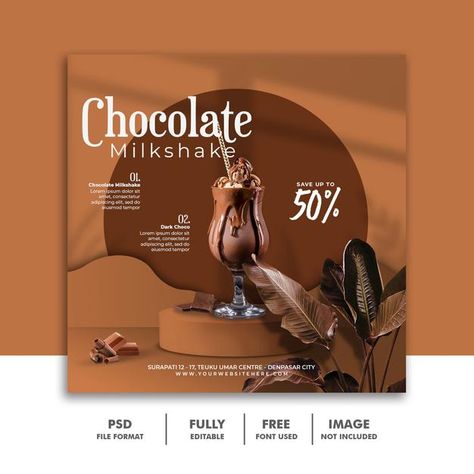 Chocolate milkshake drink menu social me... | Premium Psd #Freepik #psd #banner #brochure #flyer #food Valentines Social Media, Milkshake Drink, Restaurant Promotions, Christmas Facebook Cover, Fb Banner, Typographic Logo Design, Chocolate Drink, Instagram Promotion, Facebook Post Template