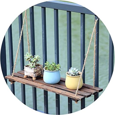 Balcony Hanging Plants Railings, Balcony Hanging Plants, Hanging Balcony, Hanging Rope Shelves, Balcony Planters, Diy Balcony, Balcony Chairs, Gardening Food, Railing Planters