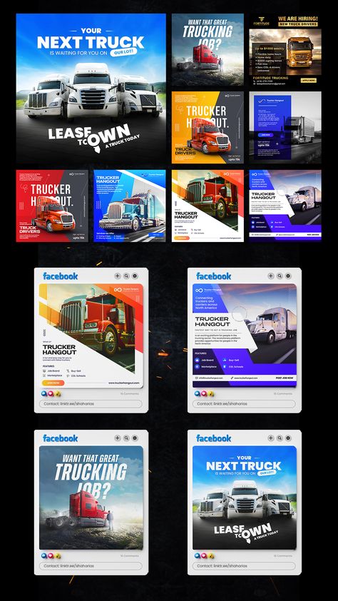 Enhance your transport business's online presence with captivating social media post designs. Drive engagement and conversions through eye-catching graphics and compelling content. Restaurant Banner, Google Banner Ads, Google Banner, Facebook Post Design, Social Media Branding Design, Media Branding, Truck Repair, Facebook Design, Social Post