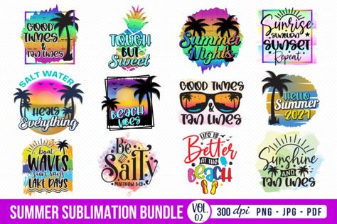 Beach Sublimation, Time Clipart, Summer Sublimation, Sweet Night, Silhouette Crafts, Summer Design, Vintage Summer, Vol 2, Market Design