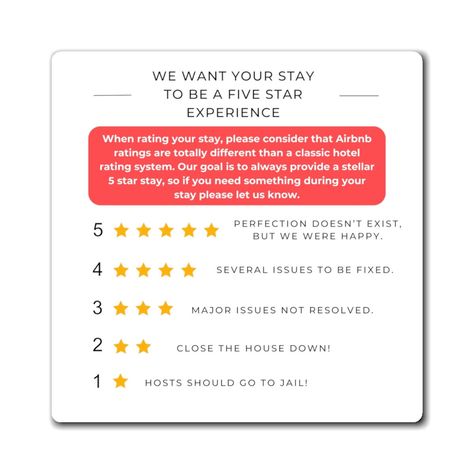 Airbnb Review Magnet |Airbnb Ratings System Explained Magnet | Review Reminder for Short Term Rentals Dubai Apartment, Airbnb Reviews, Classic Hotel, Rating System, Short Term Rental, Printable Signs, Five Star, Vision Board, Dubai