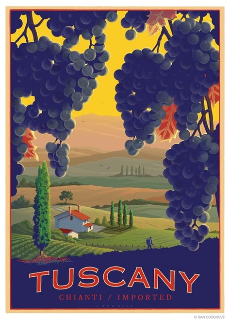 Illustration from Dan Cosgrove. So amazing what he can do.: Vineyard Artwork, Vintage Italian Posters, Poster Art Deco, Italian Posters, Postcard Vintage, Postal Vintage, Tourism Poster, Travel Postcard, Retro Travel Poster