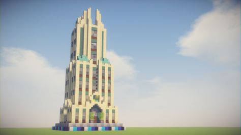 saved by FreakyApples Minecraft Art Deco Skyscraper, Minecraft Art Deco, Minecraft Cities, Sand Village, Minecraft Skyscraper, Village Minecraft, Art Deco Skyscraper, Art Deco House, Build Minecraft