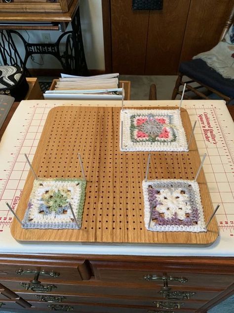 Granny Square Peg Board, Diy Crochet Blocking, Granny Square Blocking Board Diy, Blocking Boards For Crochet, Blocking Boards For Crochet Diy, Diy Blocking Board Crochet, Diy Crochet Square Blocking Board, Diy Crochet Blocking Board, How To Make A Blocking Board For Crochet