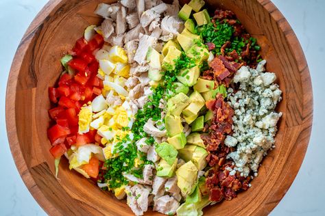 Hollywood Brown Derby Cobb Salad | 12 Tomatoes Brown Derby Cobb Salad, Salad Calories, Curly Endive, Tomatoes Recipes, Cobb Salad Recipe, 12 Tomatoes Recipes, Brown Derby, 12 Tomatoes, Gf Recipes