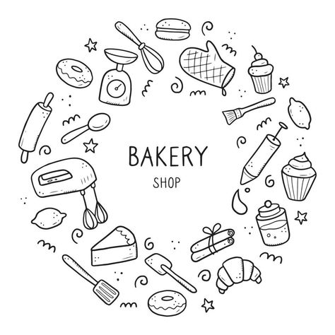 Baking Tools Illustration, Bakery Logo Inspiration, Cake Sketch, Pastry Logo, Bakery Icon, Cooking Icon, Sweet Logo, Baking Logo Design, Draw Logo