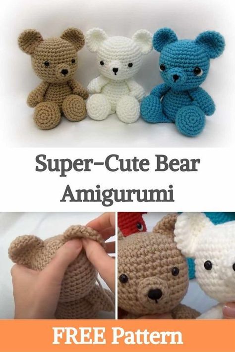 Super-Cute Bear Amigurumi FREE Pattern How To Crochet A Bear For Beginners, Crochet Teddy Bear Pattern Free Easy Amigurumi, Crochet Teddy Bear Pattern Free Easy, Bear Amigurumi Free Pattern, Basic Amigurumi, Crochet Teddy Bear Pattern Free, Amigurumi Teddy Bear, Teddy Bear Patterns Free, Bear Patterns Free