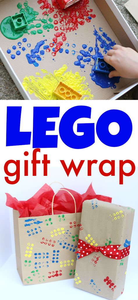 Such a fun way to personalize a birthday present using this LEGO-stamped gift wrap! Lego Vbs, Lego Gift, Lego Camp, Lego Themed Party, Lego Party Ideas, Lego Theme, Lego Gifts, Lego Lovers, Lego Activities