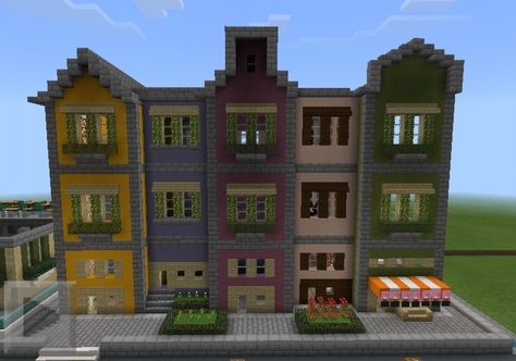 Minecraft Townhouse, Minecraft Modern City, Amsterdam Style, Minecraft Town, Colorful Town, Build Minecraft, Mc Ideas, Town Houses, Minecraft Modern