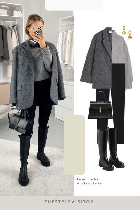 Grey Blazer Outfit Work, Winter Blazer Outfits For Women, Grey Jumper Outfit, Grey Top Outfit, Gray Shirt Outfit, Grey Blazer Women, Grey Blazer Outfit, Tops For Women 2023, Blazer Outfits For Women