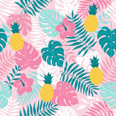 Hibiscus Flower, Tropical Pattern, Palm Leaves, Premium Vector, Hibiscus, Pineapple, Pattern